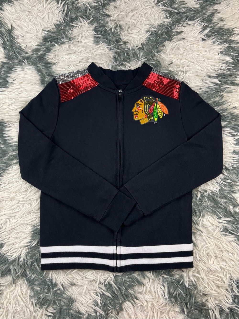 New Era X 5th & Ocean Kids Girls Chicago Blackhawks Fill Zip Jacket Size L